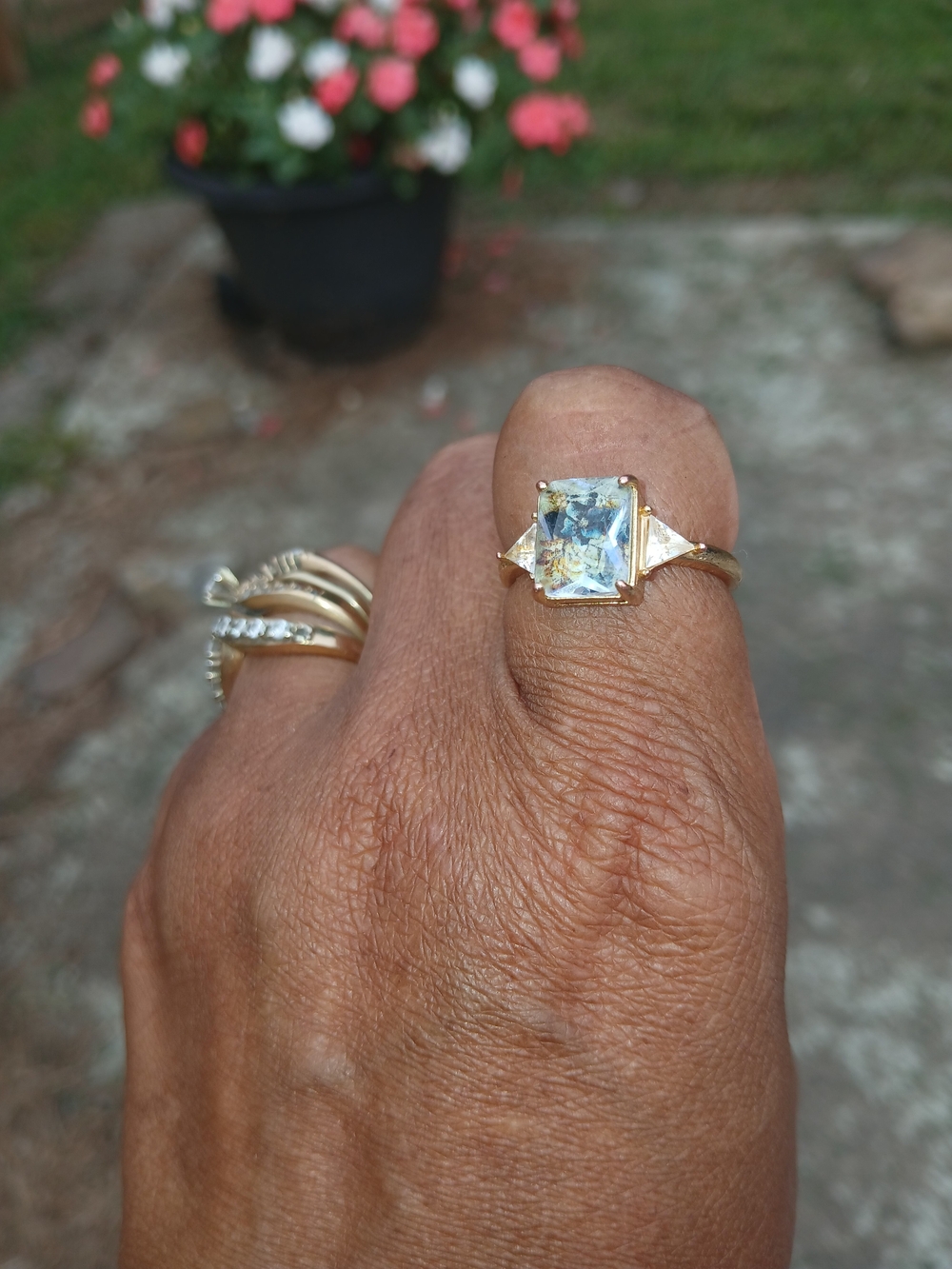 Gold Ring with Clear Square Center Stone - Women Jewelry